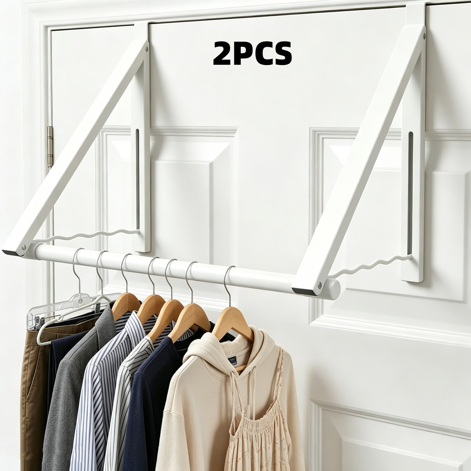Image of 1pc/2pcs Over The Door Drying Rack Foldable - Over The Door Rack For Hanging Towels, Coats & Clothes - Over The Door Hanger Hooks For Bedroom, Washroom And Office, Drying Racks