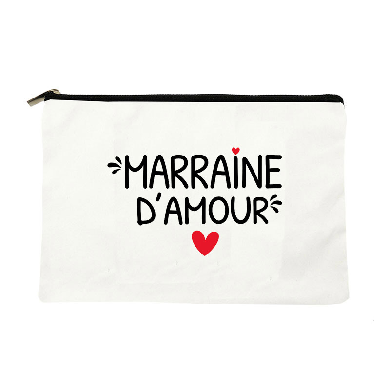 TEMU 1pc Sac de Maquillage à Motif Imprimé Marraine Français Sac de Rangement de Toilette de Voyage Cadeau de Fête Organisateur à Fermeture Éclair