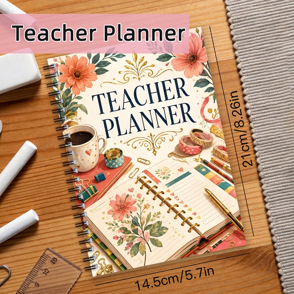 1pc 2026 2027 teacher planner spiral notebook journal academic organizer with grade     log calendar for lesson planning floral teacher planner for educators planners