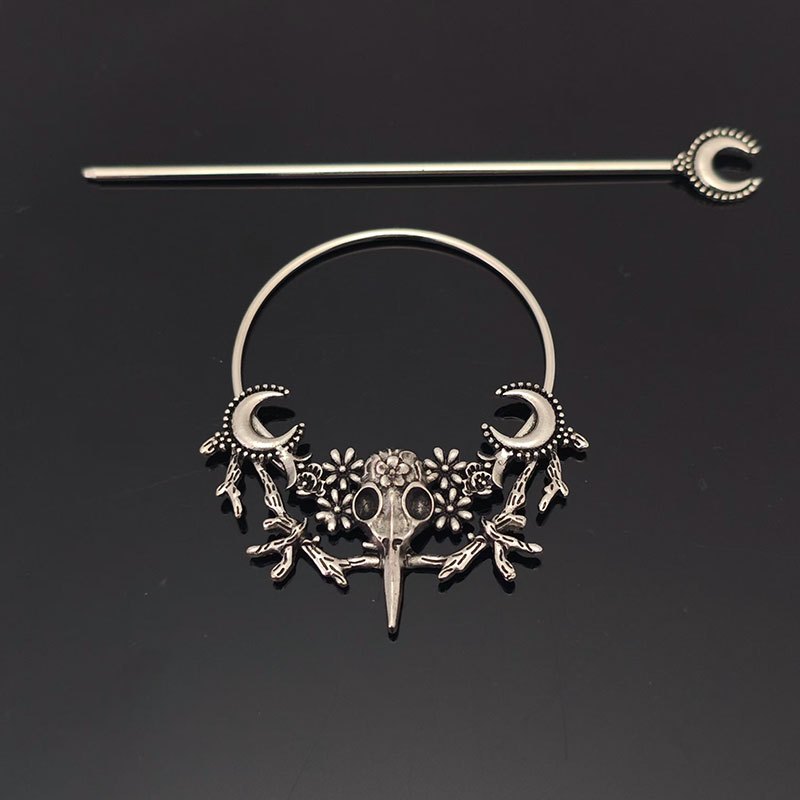 E-shop Vintage Gothic Wikinger -Haarnadel, Modisches Blumen- und Zweig-Haaraccessoire, Halbmond-Haarklammer, Party-Accessoire, Valentinstag