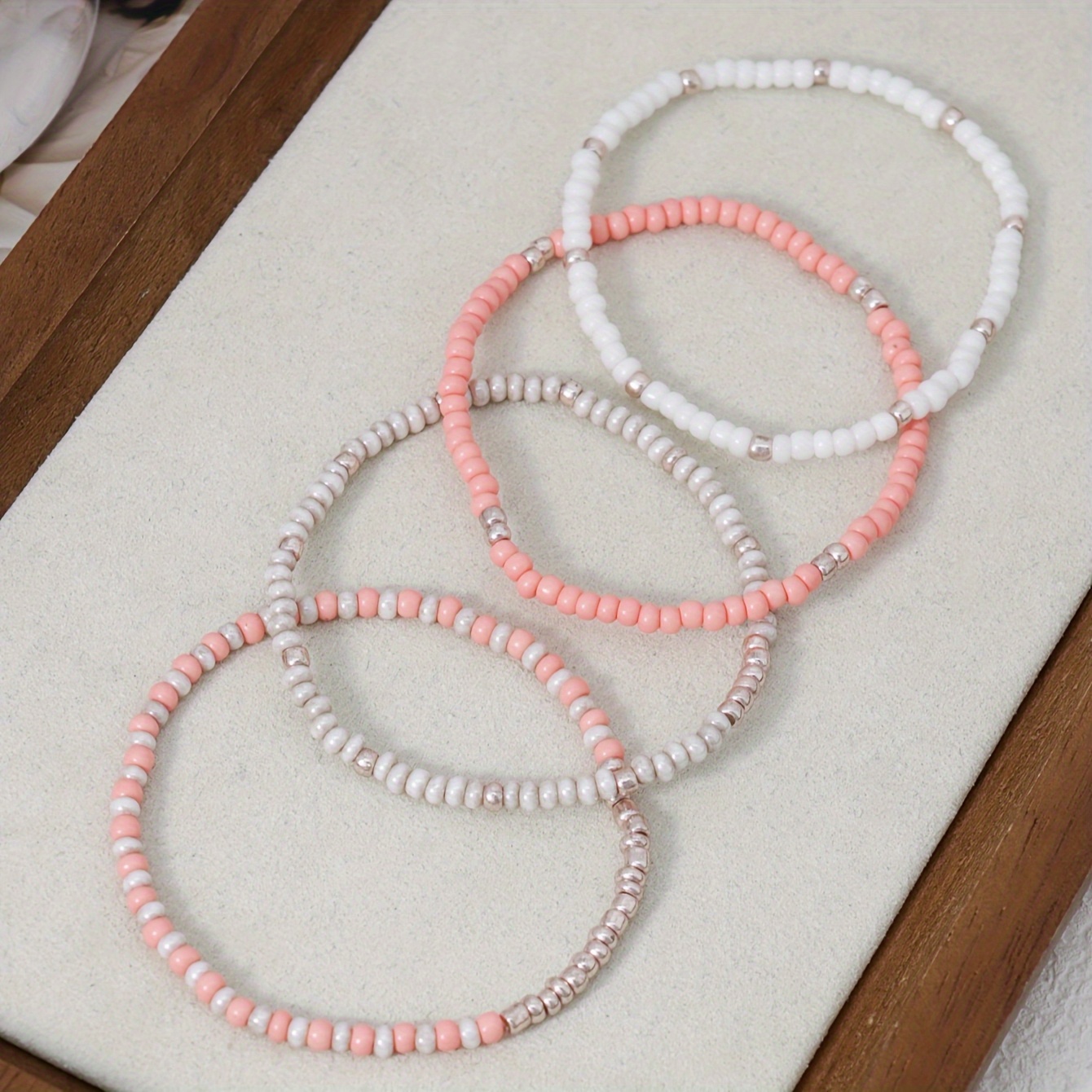 Boho Beaded Stretch Bracelet Set for Women Handcrafted Elastic Bead Bracelets