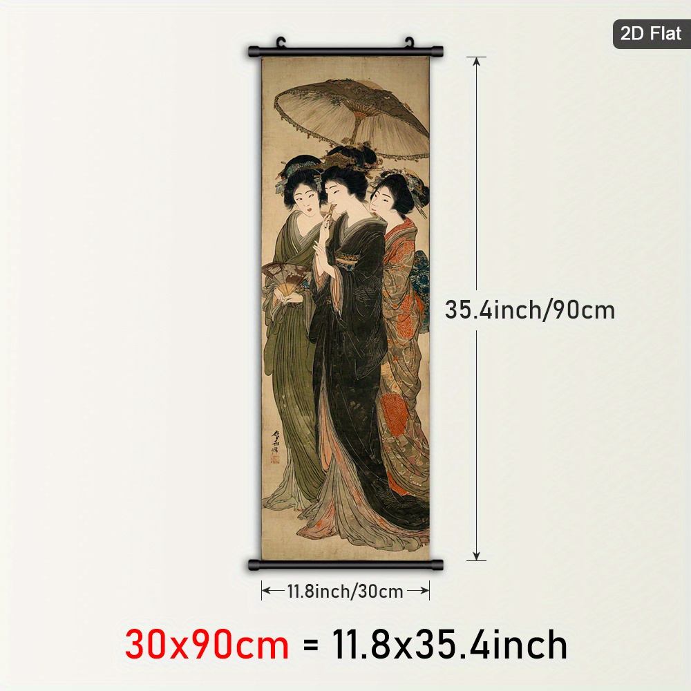 TEMU 2d Flat, 2d Flat, 1pc Framed Wall Art Featuring Beauty, Showcasing East Asian In Scroll Painting Style. This Modern Canvas Poster Embodies Grace