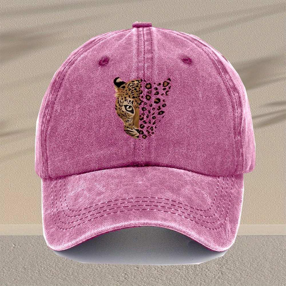 Image of Men's Leopard Print Baseball Cap - Adjustable Vintage Washed 100% Viscose Lightweight Hat For Outdoor Travel, Casual Daily Wear - Multiple Colors, Perfect Gift