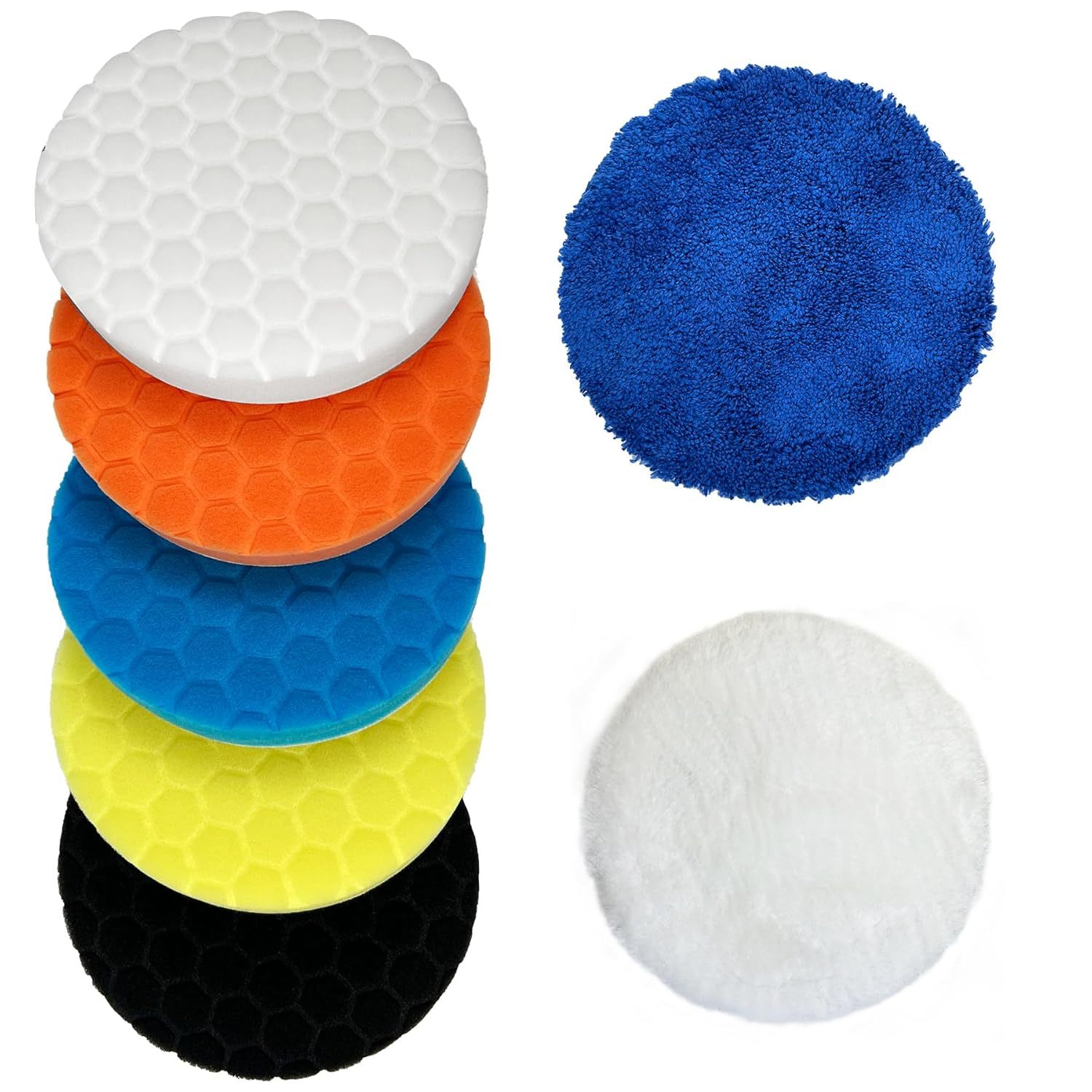 

Buffing Polishing Pads 5 Inch - 7pcs 125mm Face For 5 Inch 125mm Backing Plate, Buffing Sponge Pads And Woolen Cutting Polishing Pad Kit For Car Polishing And Waxing