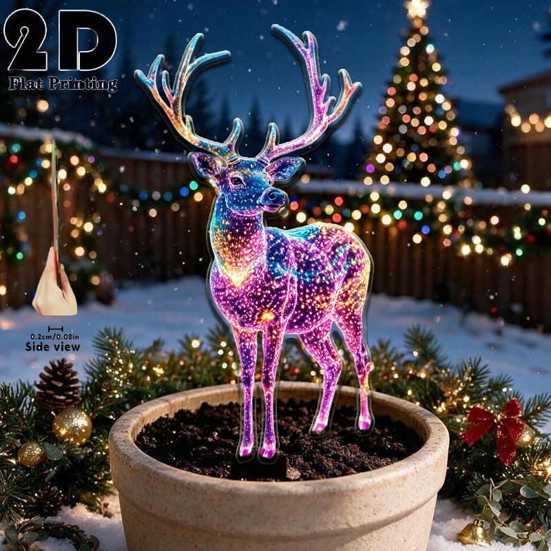 TEMU 2d Flat, [2d Flat] 2d Flat Plane, 1pc Christmas Starry Sky Colorful Glowing Reindeer, Garden Decoration , Outdoor Yard Garden Lawn Decorative