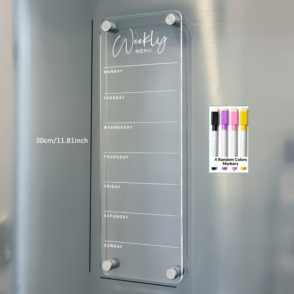 TEMU Acrylic Weekly Planner Board - Transparent Uv-printed Whiteboard Planner, Suitable For Weekly Work Planning And Menu Arrangement, For Home And