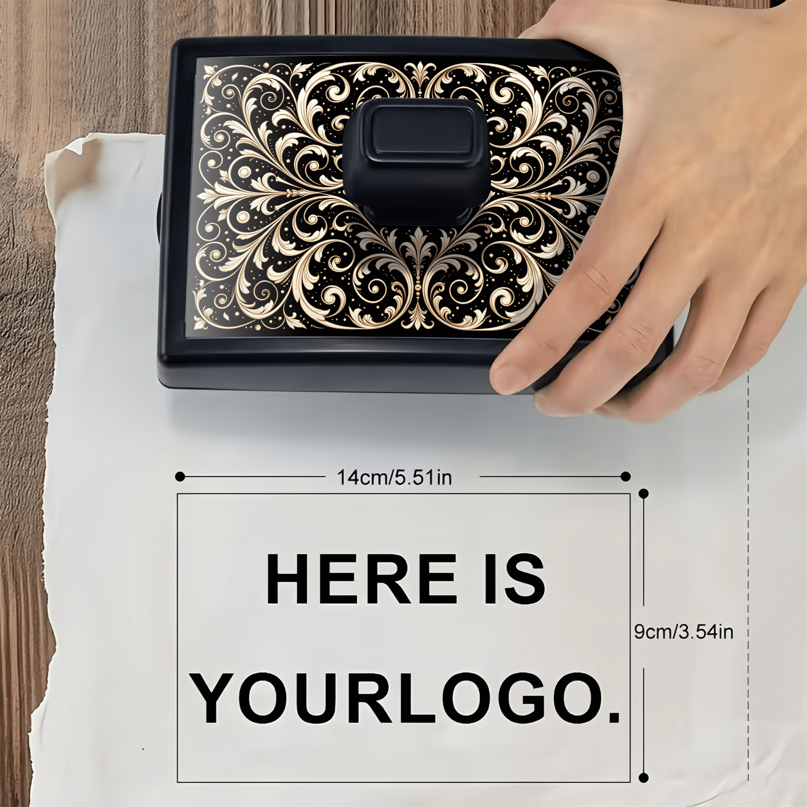 TEMU Large Custom Self-inking Brand Logo Rubber Stamp With Brand Slogan And Logo Design, Multiple Sizes For Commercial Shipping Boxes, Paper Labels,