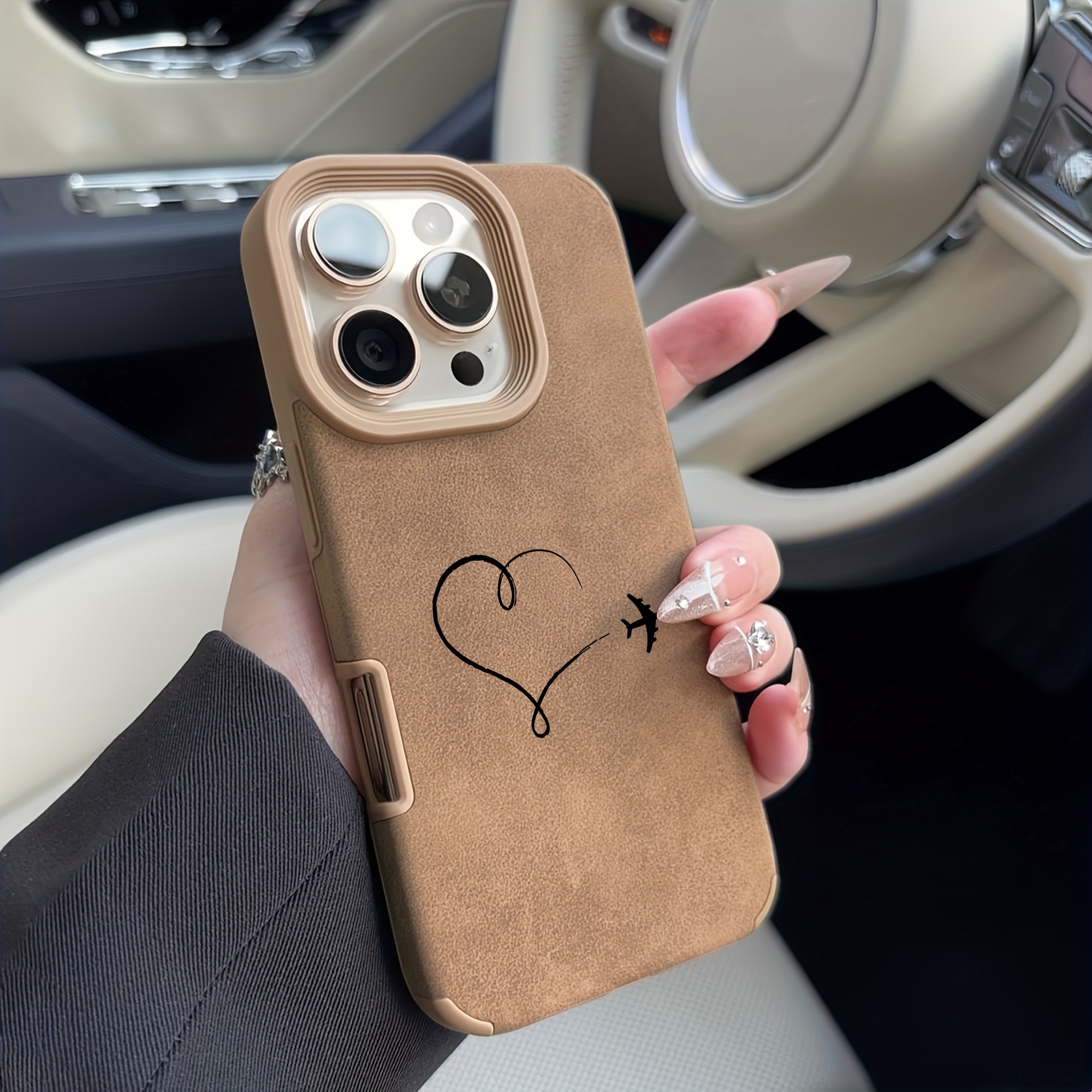 TEMU Phone Case - A Stylish Phone Case Featuring A Minimalist Heart And , Compatible With Iphone 17, 16, 15, 14, 13, 12, And Pro . This Luxurious