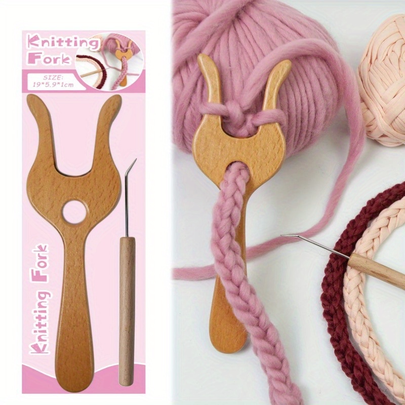 Image of 19cm Large Wooden Knitting Fork – Handmade Wool Braiding Tool For Diy Flower & , Macrame & Fiber Art Supplies