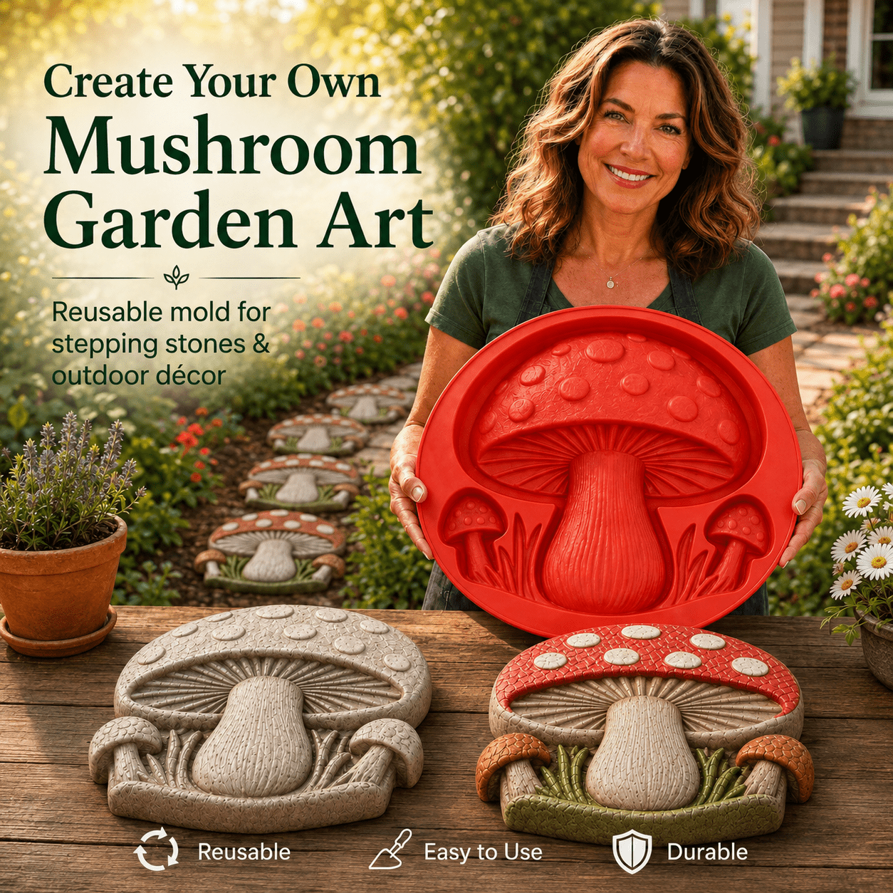 TEMU Large Garden Dwarf Stepping Stone Mold, Reusable Concrete Cement Pouring Mold, Mushroom Dwarf Courtyard Path Floor Tile Trail Mold, Suitable For