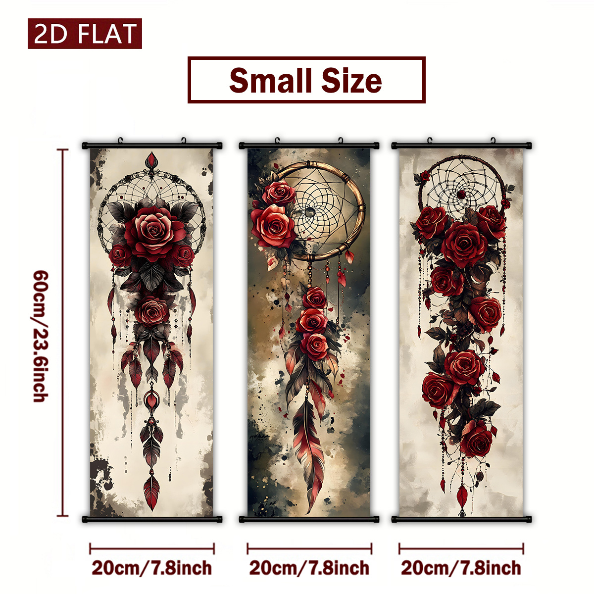 TEMU 2d Flat, 2d/flat-3pcs Dreamcatcher Red Scroll Hanging Paintingsink High - Definition Printed Wall Artnon - Fading Home Decor For Living