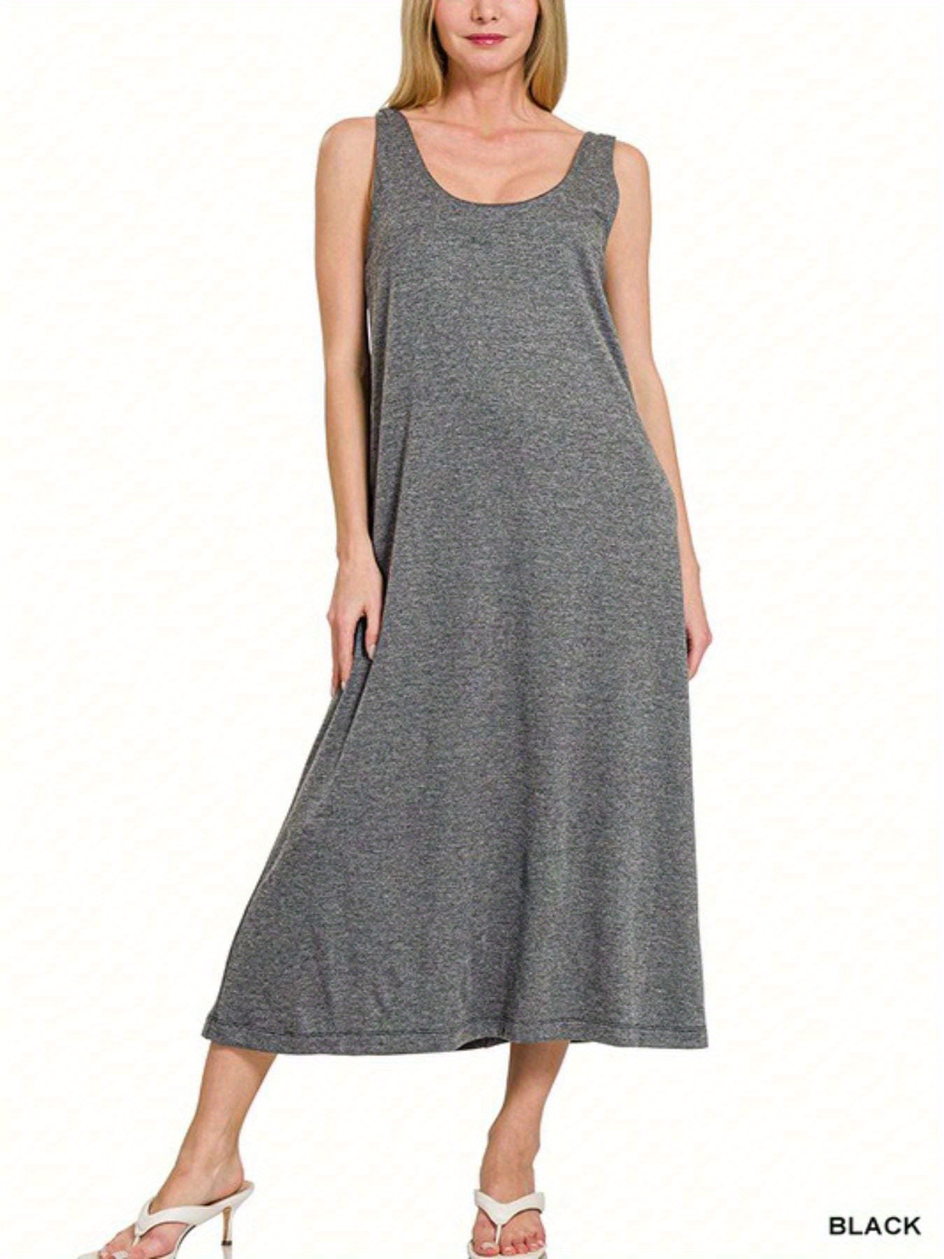 women's casual maxi dress basic wide strap tank dress navy lightweight  breathable fabric sleeveless loose fit scoop neck full-length spring/  summer comfy everyday wear | Today's Deals | Temu