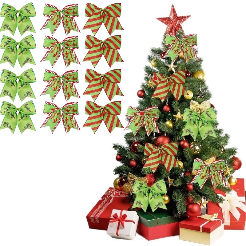 TEMU 12pcs 6-inch Large Christmas Bows Ribbon Ornaments For Xmas Tree Wreath Party Decorations