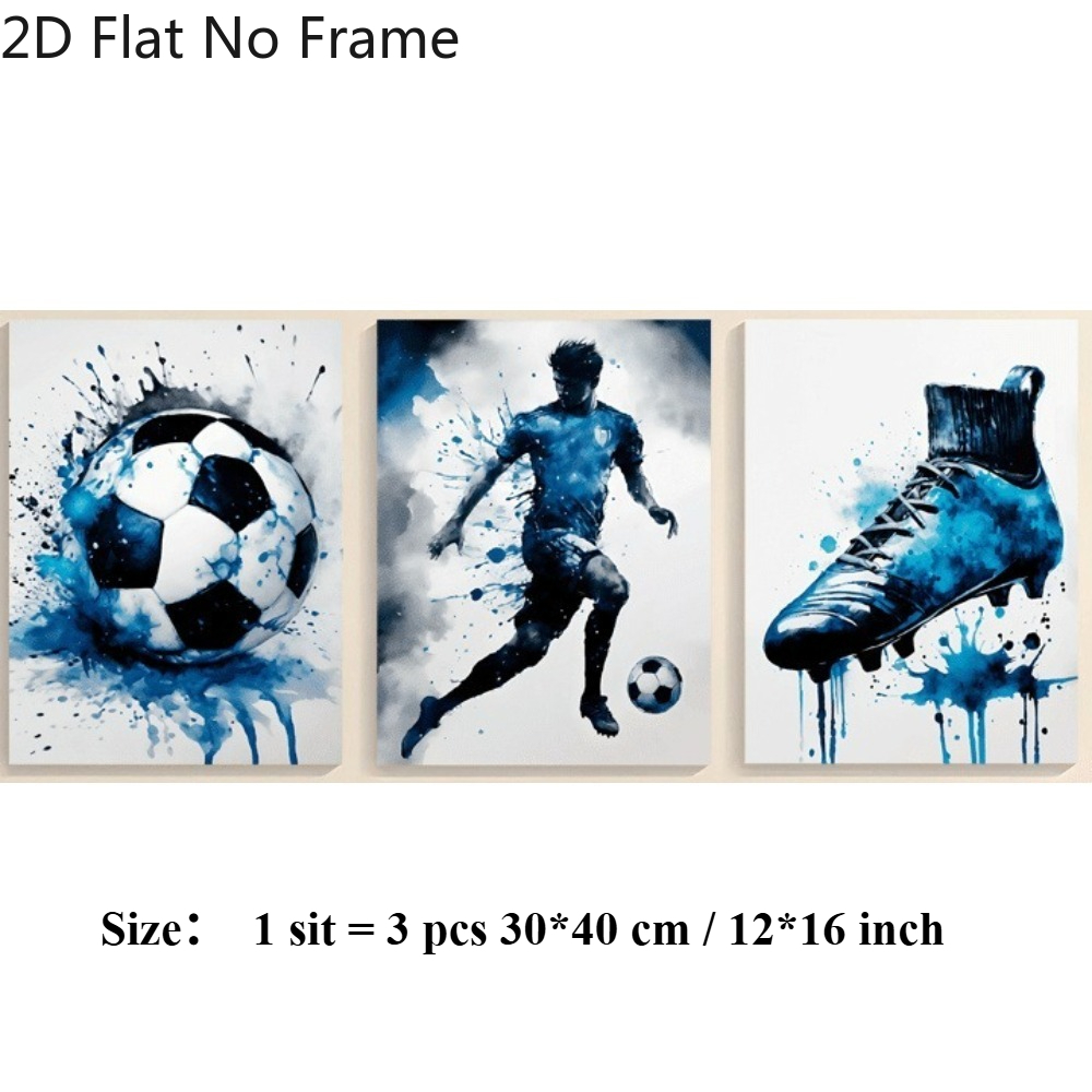 TEMU Décoration Murale de Football Moderne Cadre, Plat 2D, 3 Pièces - Peintures Minimalistes Adaptées à la Décoration Intérieure, sur Toile pour