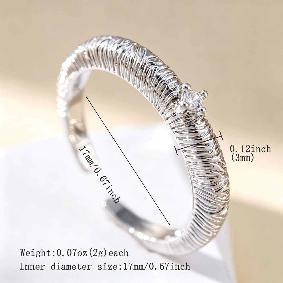 Textured Single Stone Open Ring for Women, Vintage Style