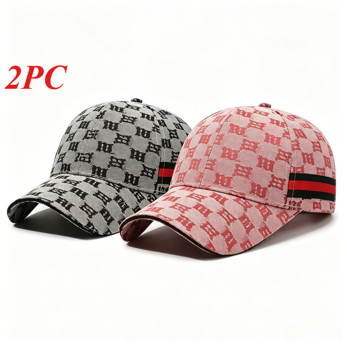 TEMU Lot de 2 pièces, Chapeau de soleil pour homme en jacquard à lettres, Casquette de papa unisexe décontractée à rayures réglables, Légère et