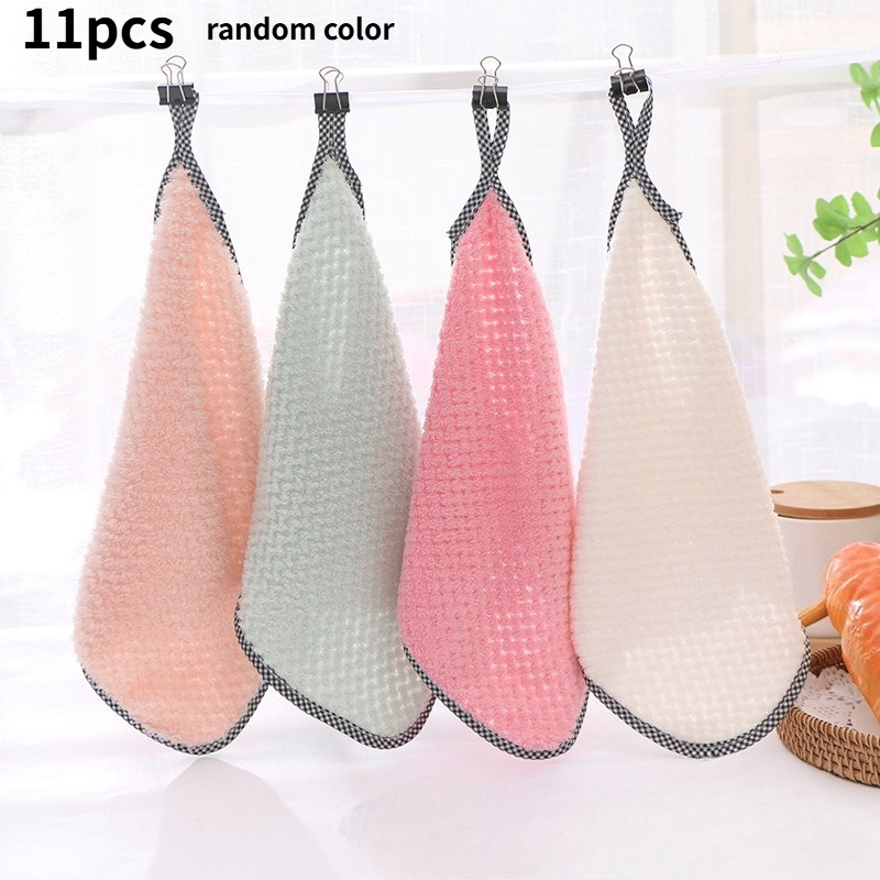 TEMU 11pcs Coral Fleece Cleaning Cloths, Absorbent Lint Free Non-scratch Dish Towels, Reusable Multipurpose Kitchen Rags (random Color)