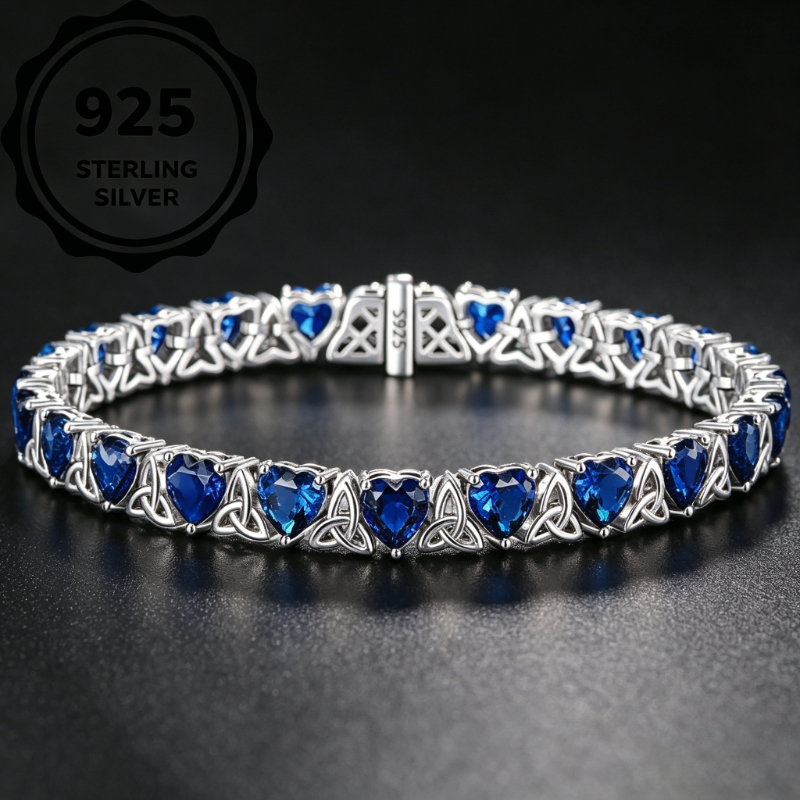 Image of 925 Silvery Blue Heart Synthetic Zirconia Bracelet For Women, Luxury Celtic Knot , Jewelry Gift For Valentine's Day Mother's Day Christmas Birthday Anniversary, With Gift Box