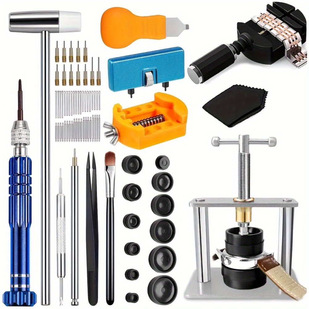Image of Set For Fixing Watches Including Tool, Battery Change, Strap Fitting, Back Cover Opener, Case Opener/closer, Bracelet Link Remover, Pin Removal Screwdriver, And Spring Bar