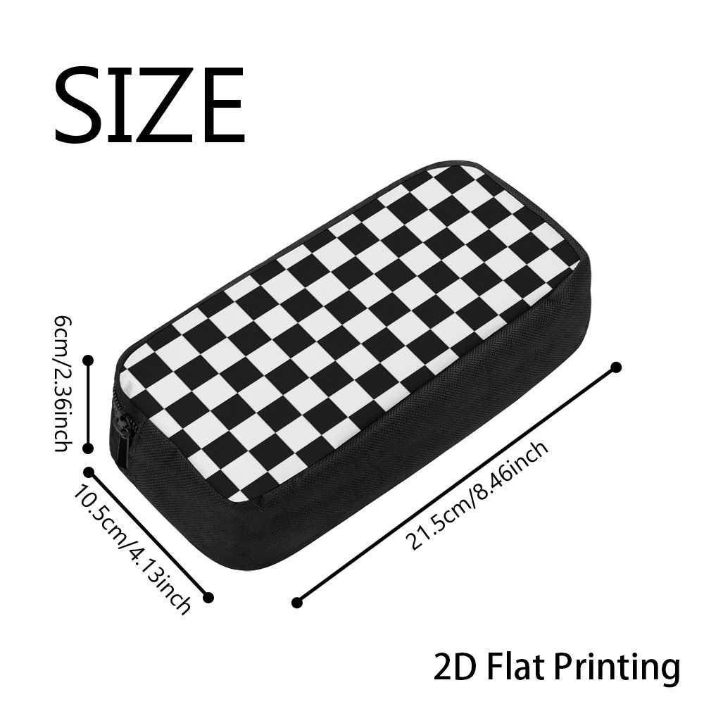 TEMU 1pc 2d Black And White Checkers Print Canvas Pencil Bag, Durable Student Stationery Pouch For College Daily Use
