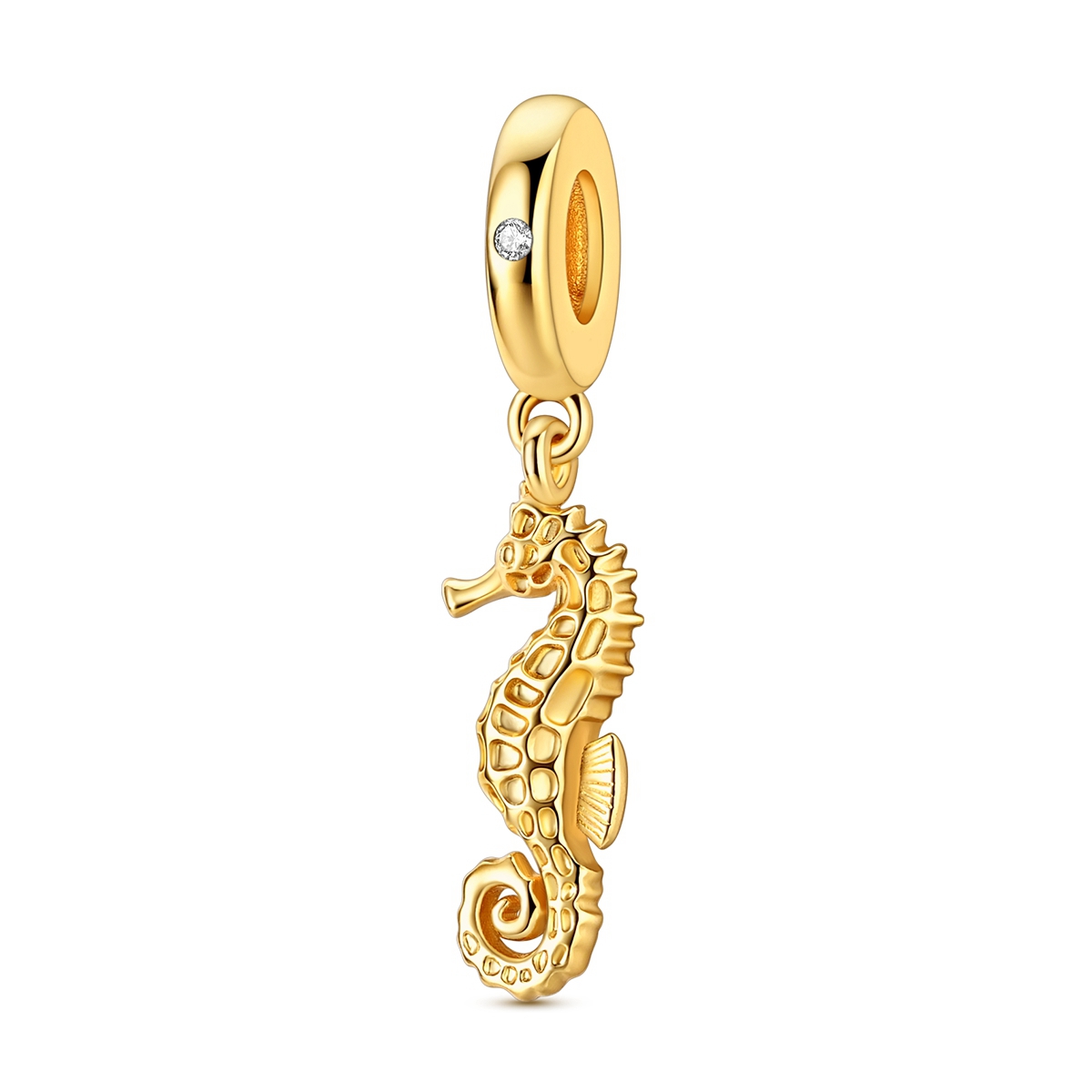 TEMU 1pc 18k Gold Plated Easy Cubic Synthetic Synthetic Zircon Summer Ocean Vintage Seahorse Charm Fit Original Bracelet Necklace Beads For Jewelry