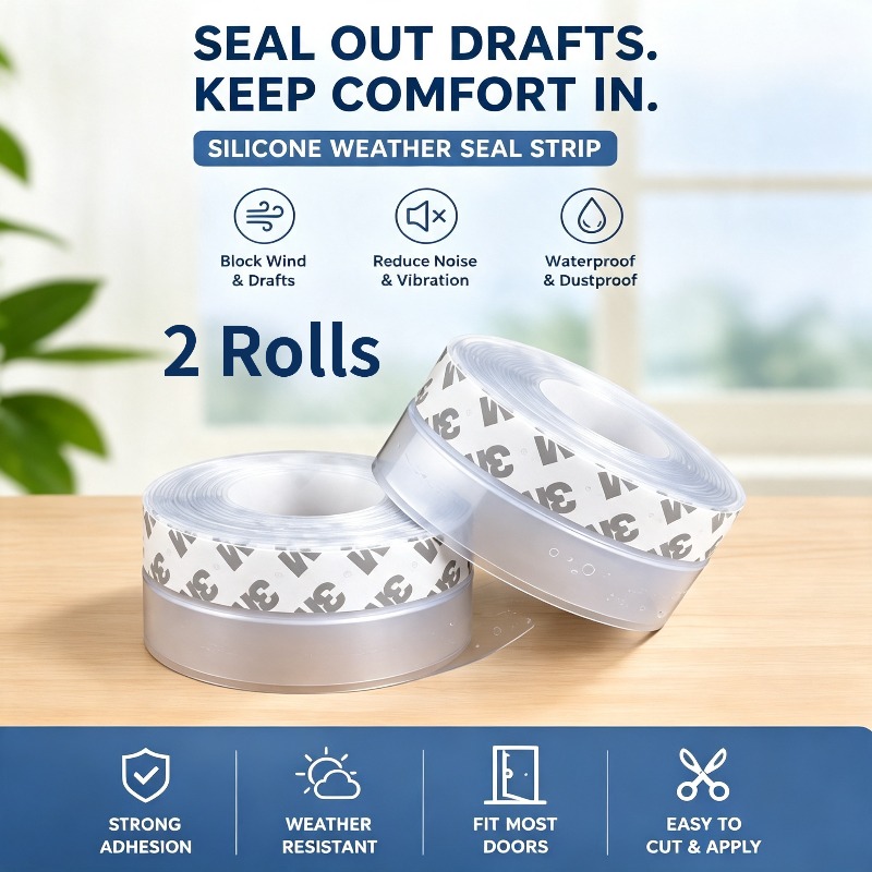 TEMU 2 Rollos de 6.6 Pies de Tiras de Transparentes para Espacios de Puertas (Total de 13.2 Pies), Cinta Anti-Viento para Espacios de Puertas, Cinta