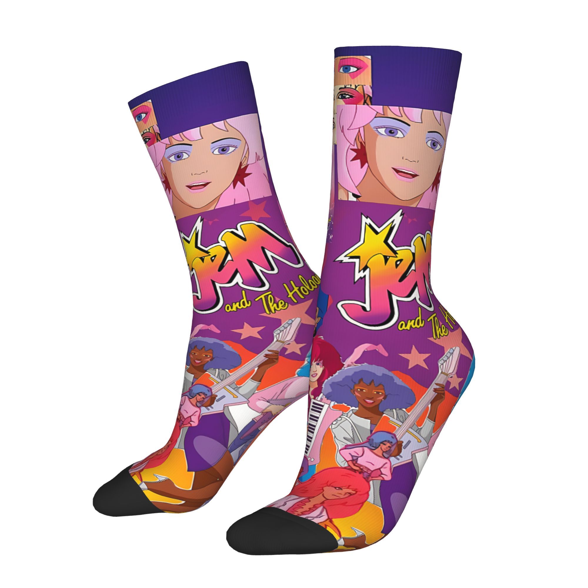 

1 Pair Jem And The Holograms Cartoon Crew Socks - Vibrant, Polyester Winter Socks With Pop Print, , Comfortable Knit, Hand Wash Recommended, Cute Socks