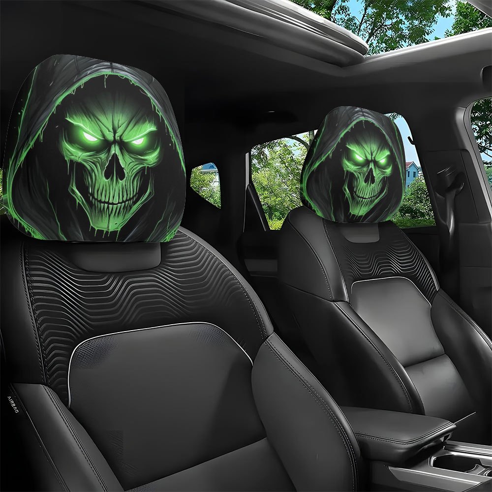 TEMU 2pcs Green Print Car Headrest Covers, Halloween Gift, Comfortable , Seat Headrest For Car Cover, Pillow For Car Seat, Car Pillow, Car Seat Covers, Headrest Covers For Car Seats