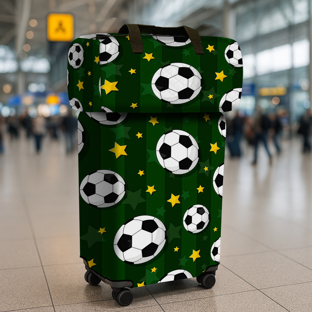 Green Base Football & Yellow Star Pattern Luggage Set with Travel Bag