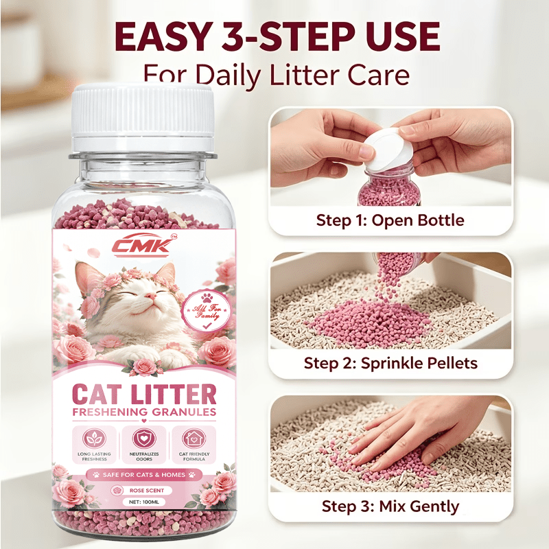 100ml cat litter deodorizing fragrance   suitable for   of all types of litter boxes   a gentle rose     neutralizes litter odors simply sprinkle     litter or mix with cat litter Product details 5