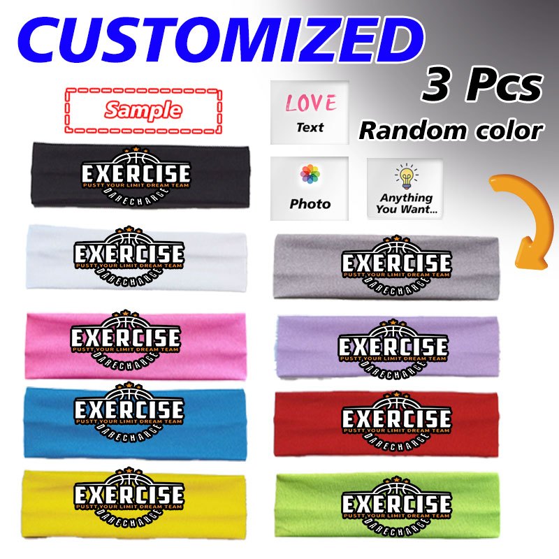 TEMU [customization] 3-pack, Personalized Custom Fashion Headband, Sports Headband, Unisex Sweat-absorbent Headband, Can Print Logo/text/slogan, ,