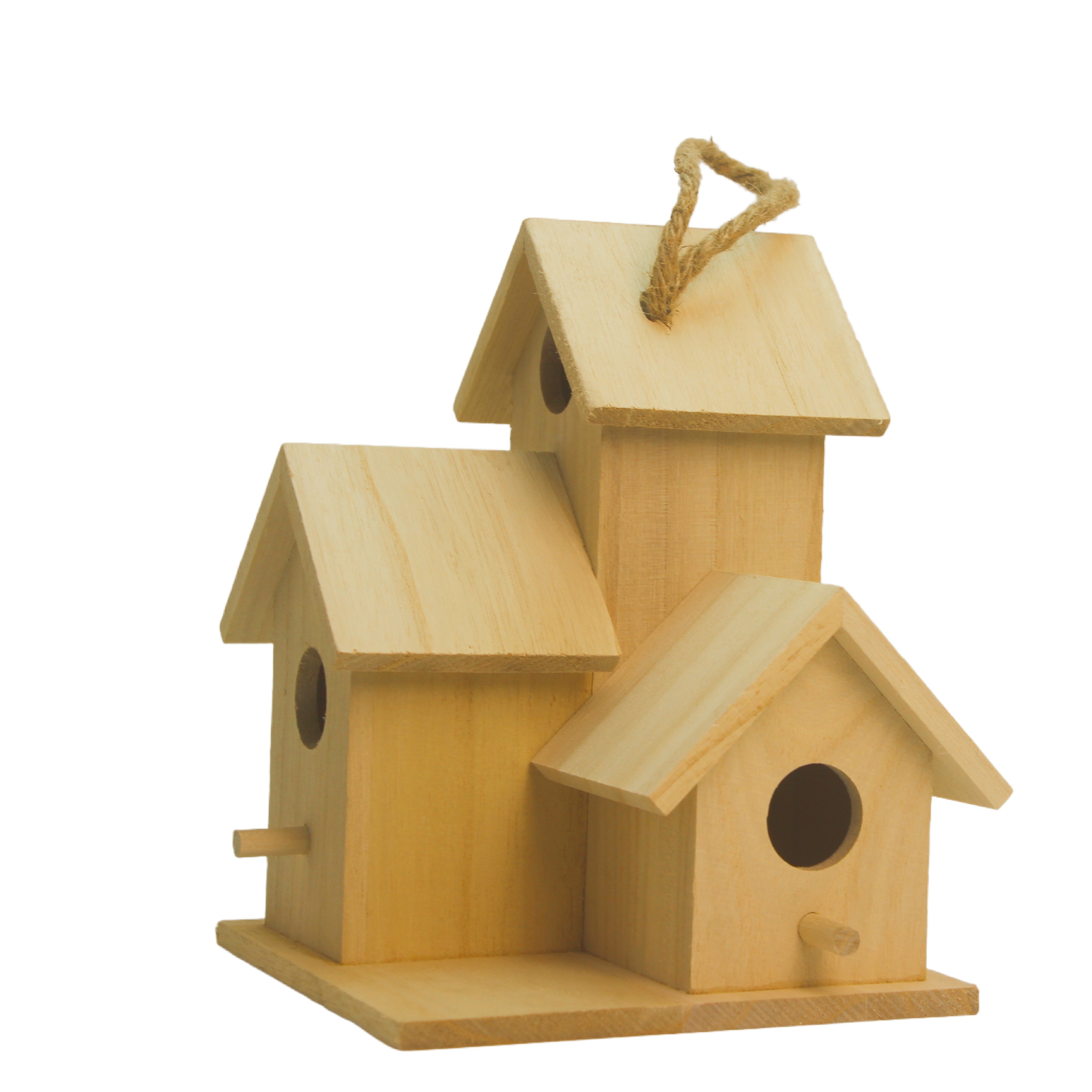 Image of 1pc Solid Wood Three-compartment Birdhouse - Suitable For Art, Painting Activities, And Home Decor - 19.5cm High X 16.3cm Wide Solid Wood Home Decoration