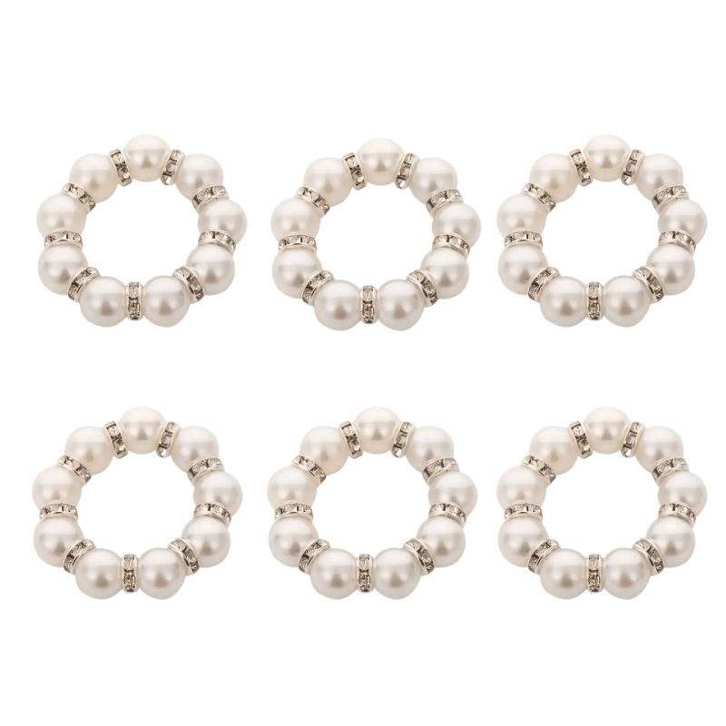 6pcs Elegant Pearl Napkin Rings- Handcrafted Beaded, Stretchable Design For Weddings, Banquets& Home Decor