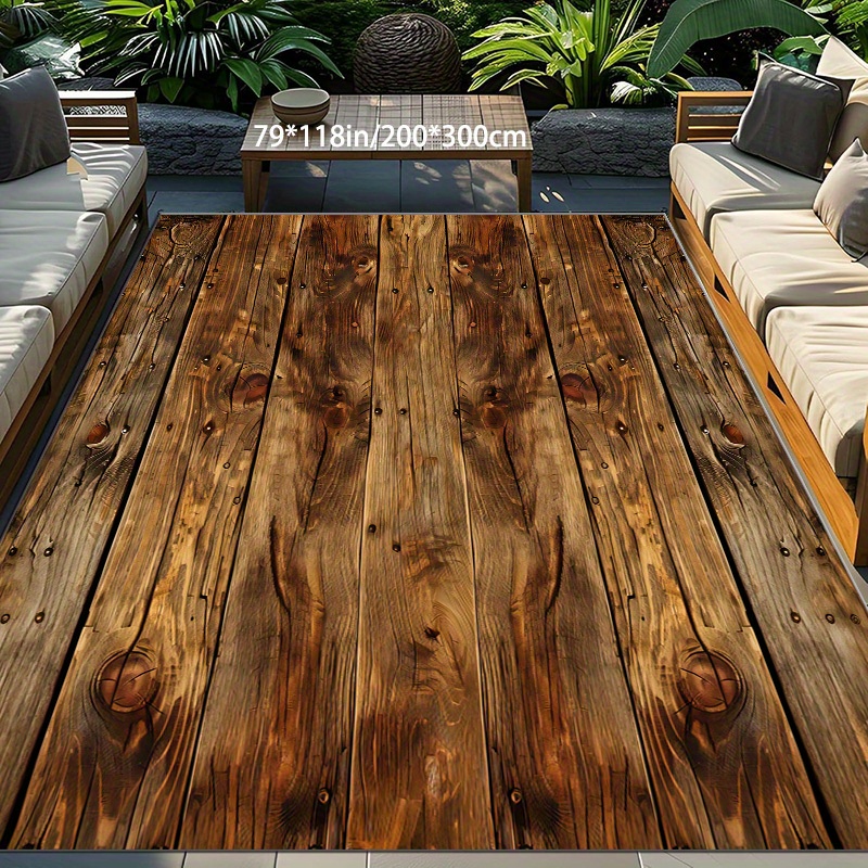 TEMU 1pc Polyester Fiber Digital Printed Carpet With A Non-slip Dot Plastic Bottom, Suitable For Outdoor Use, Perfect For Rv Camping, Gardens, Patios