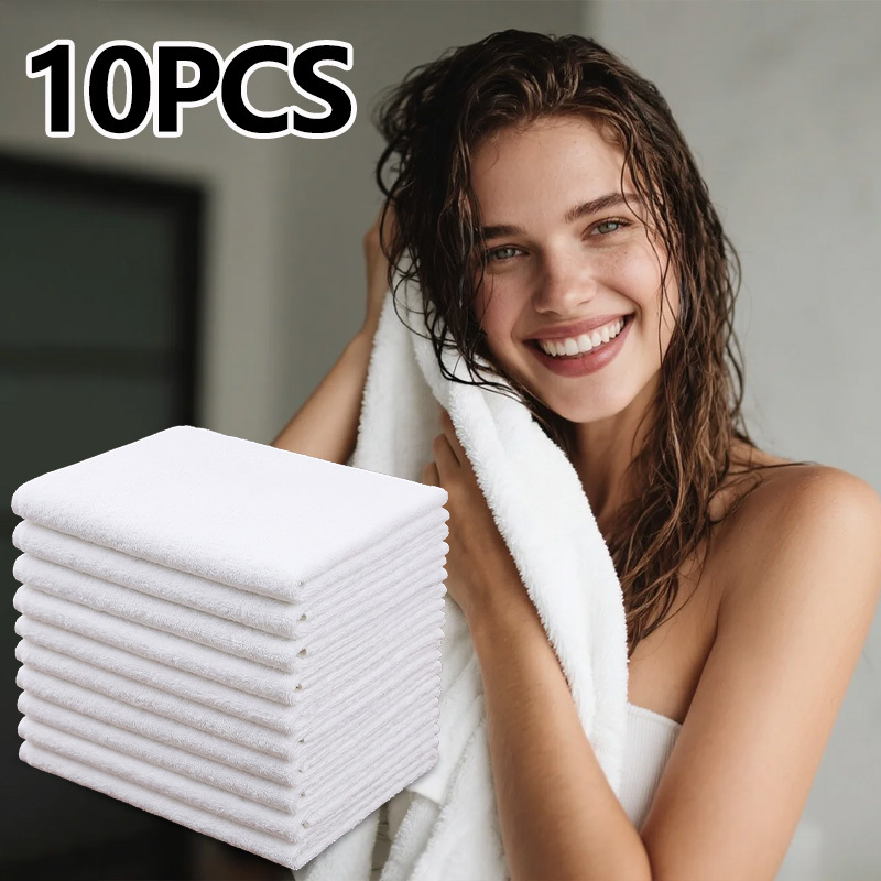 TEMU 5/10pcs White Salon Towels, Hair Drying Towels, Absorbent Hair Scarf, Suitable For Salons, Bathrooms, Spas, Pools, And Home Use, Size 60 X 30cm