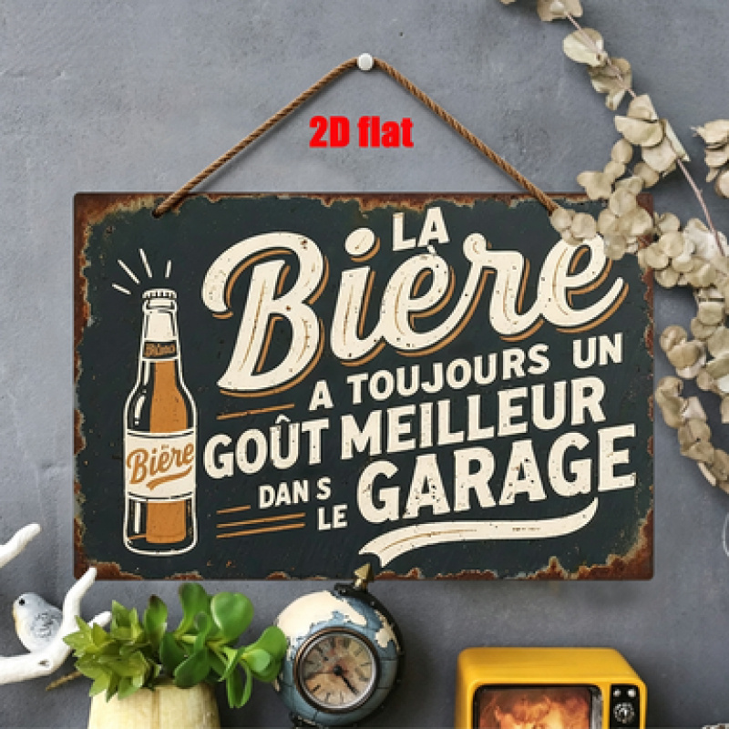 TEMU Art Mural Plat 2D - Plaque en Bois Rétro Française Bière La Bière Toujours Un Mielier pour Bar Pub Garage Man Cave Cadeau Décoration Intérieure