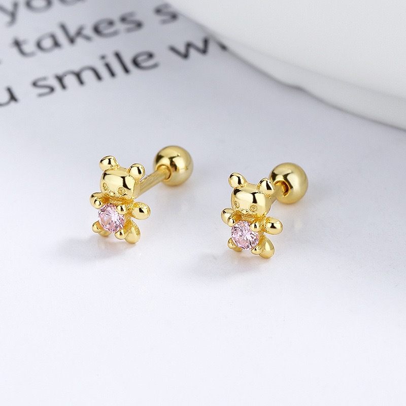 TEMU Boucle d'oreille mignonne d'ours à vis pour cartilage pour femme, créole à clou pour tragus, bijou de mode minimaliste et polyvalent, cadeau