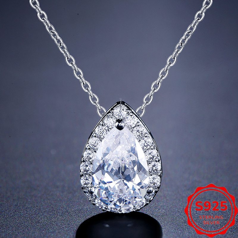 TEMU Collier avec pendentif en moissanite de goutte de 3 carats conçu , comprenant un pendentif en moissanite et fabriqué en argent sterling 925,
