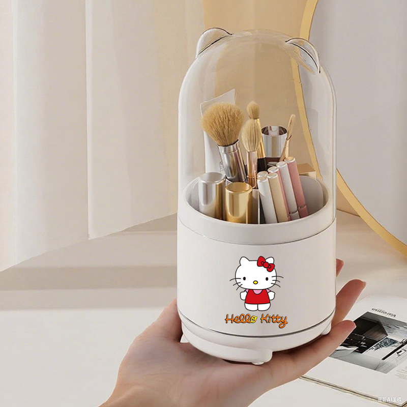   genuine 360 rotating makeup brush organizer with dustproof lid desktop pen holder and eyebrow eye shadow brush storage box Product details 5