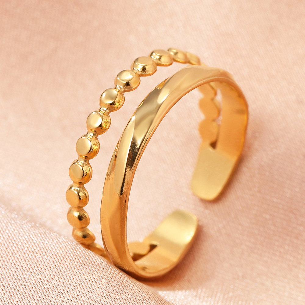 TEMU Double-layer Smooth Plain Band With Round Bead , Stainless Steel . Material, No Fading. Unisex For Daily , Dates, Parties, And As A Gift