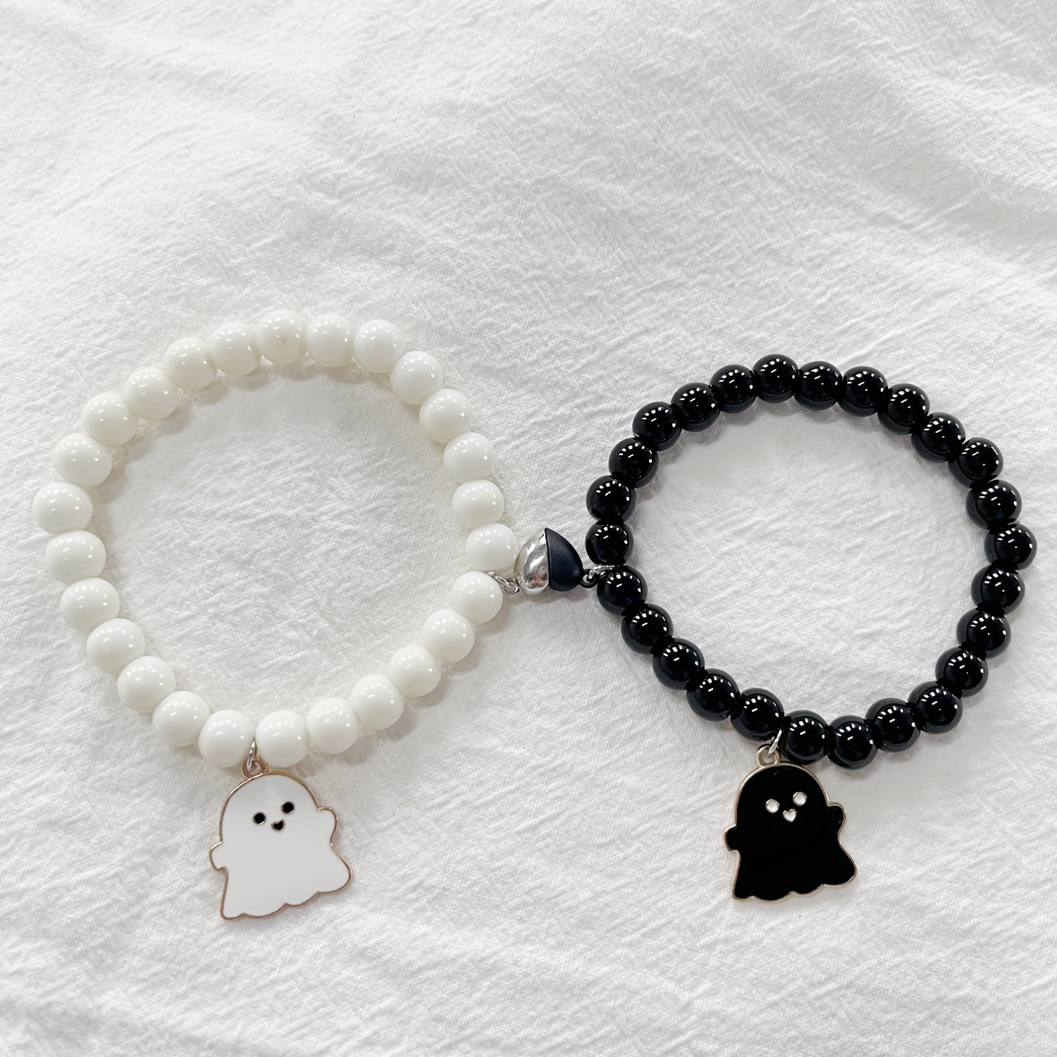 TEMU Fashion 2pcs Set: Girl Black And Bracelet - Fashion Friendship Accessories, Beads