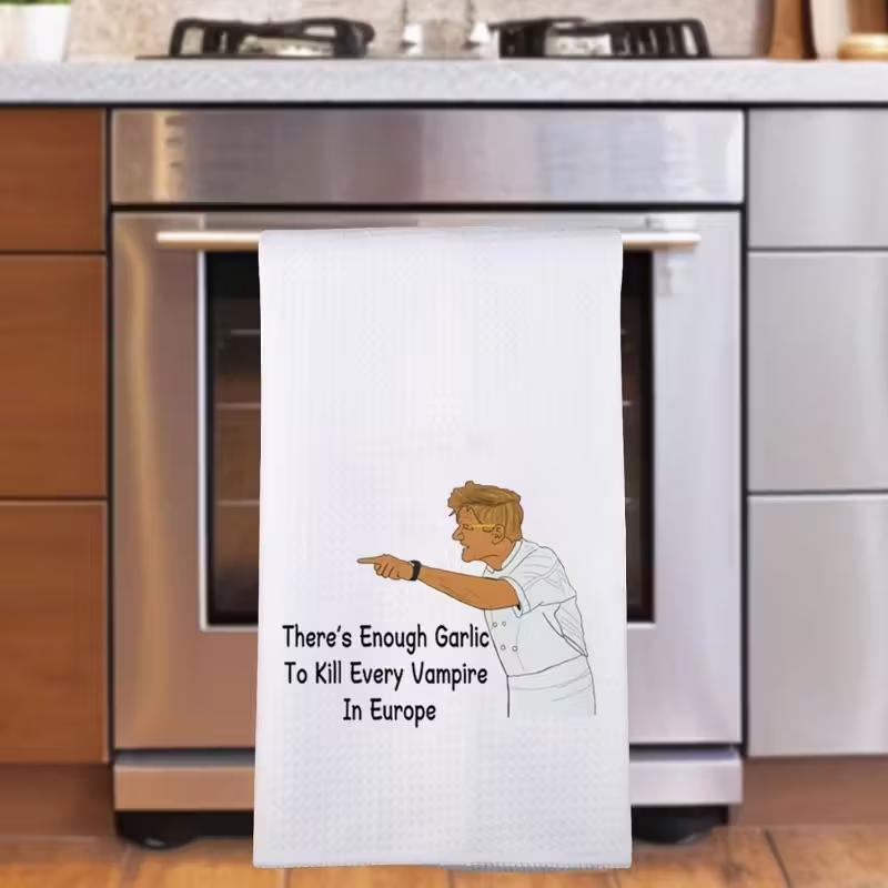 TEMU 1pc Chef Remise Dish Towel Scouring Pad, Remise Kitchen Gift, Enough Garlic To Kill All European Vampires, Housewarming Gift