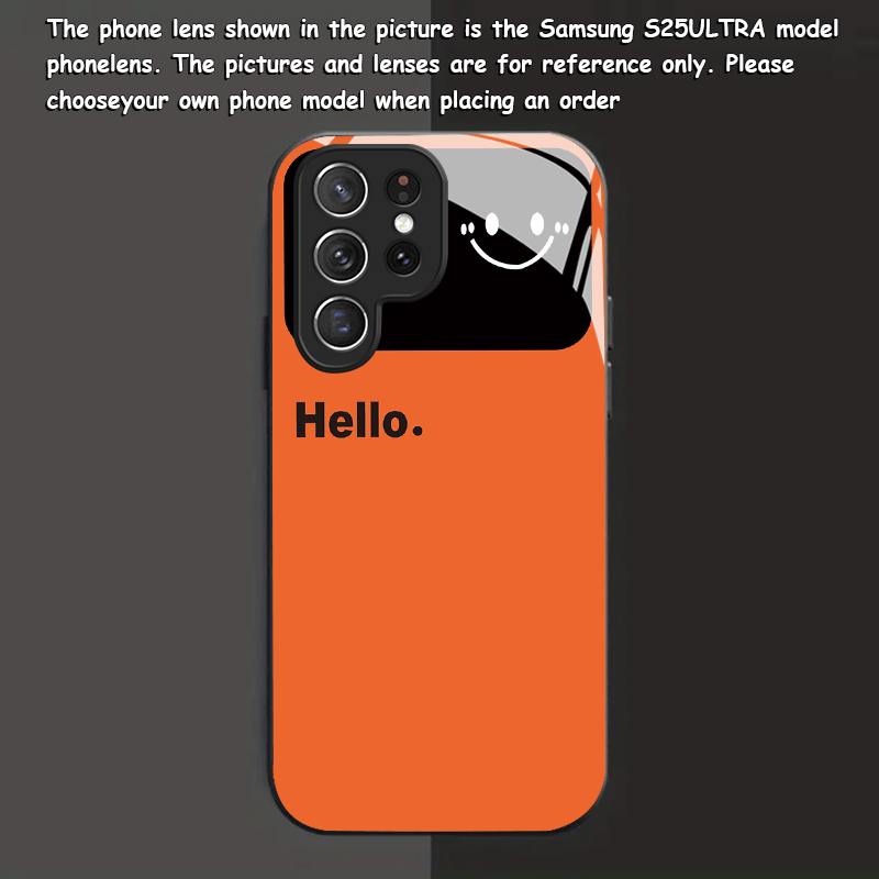 TEMU Stilvolles Oranges Minimalistisches Neues Schwarzes Handygehäuse mit Gehärtetem Glas für Samsung
