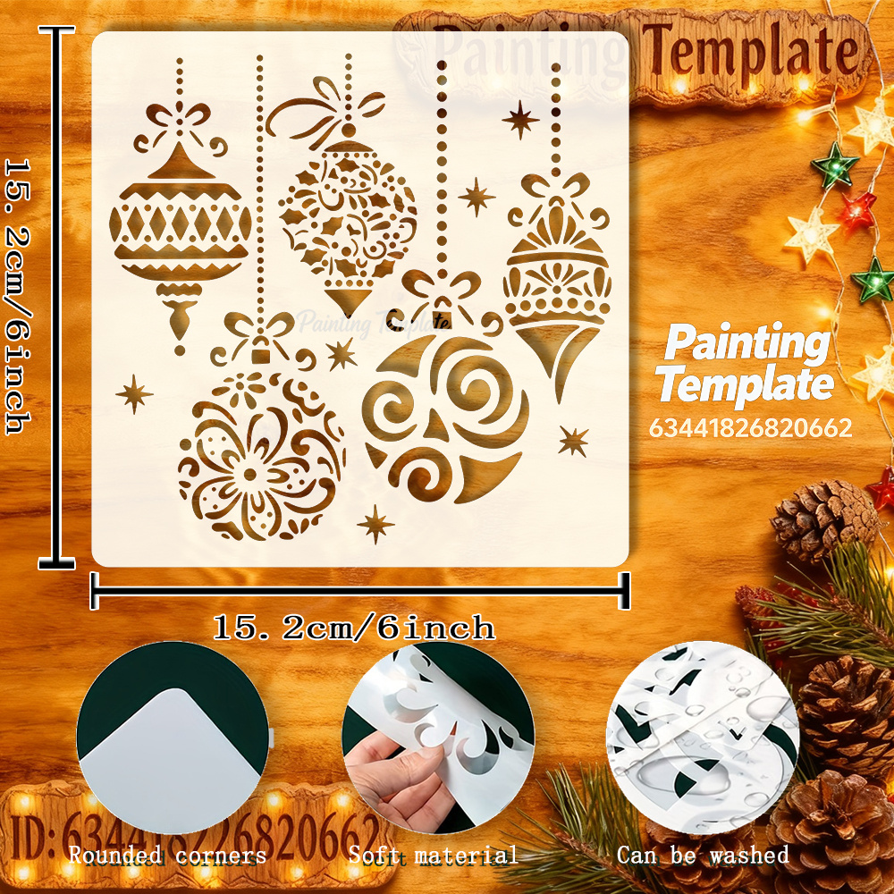 TEMU A Template For Painting Christmas Balls Measuring 6x6 Inches - Featuring Designs Such As Geometric Diamonds, Grass, And - With Stars And Bows -