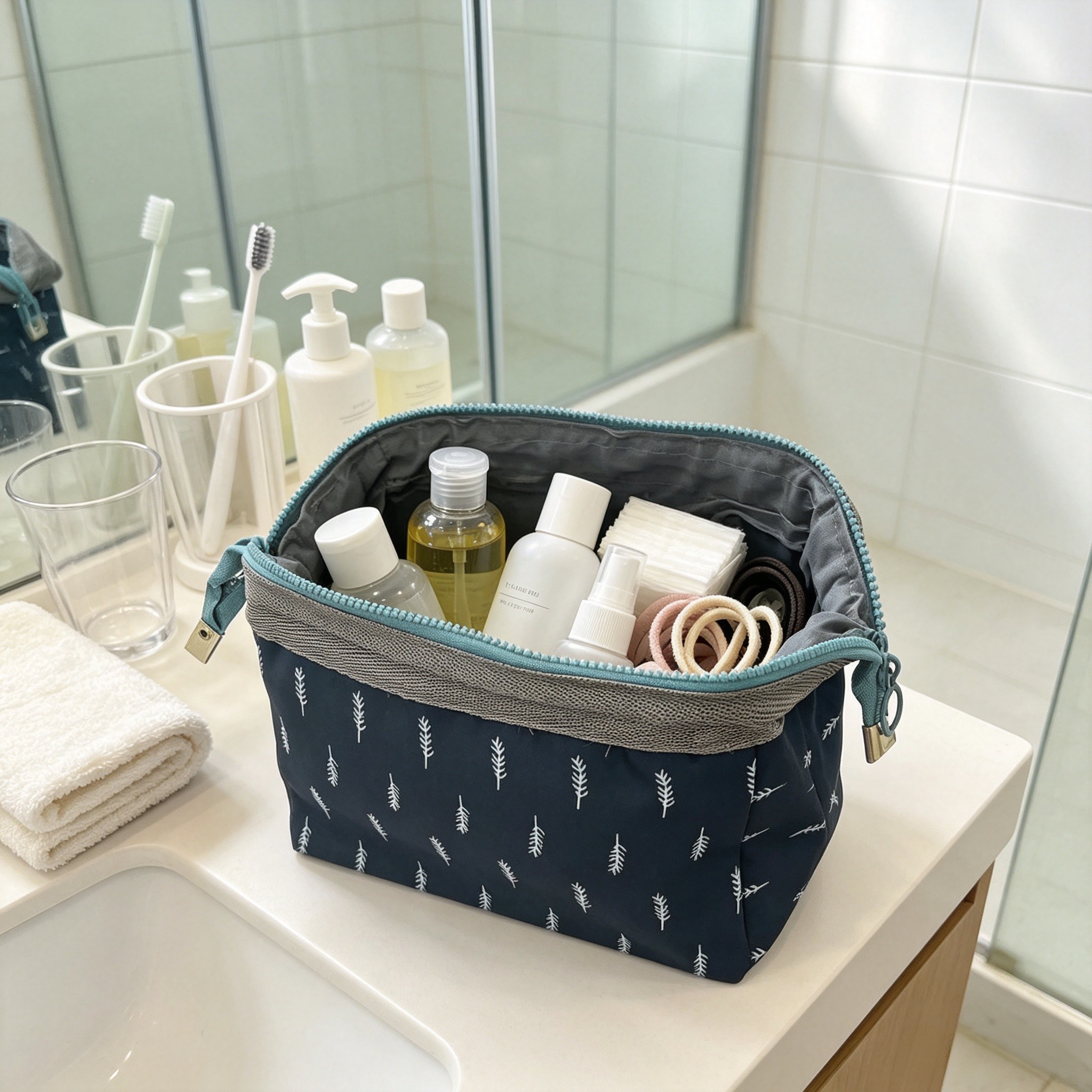 TEMU 1pc Large Capacity Makeup Bag, Travel Portable Large Capacity Makeup Organizer, Toiletry Bag, Cosmetic Pouch - Lightweight, Zipper Closure,
