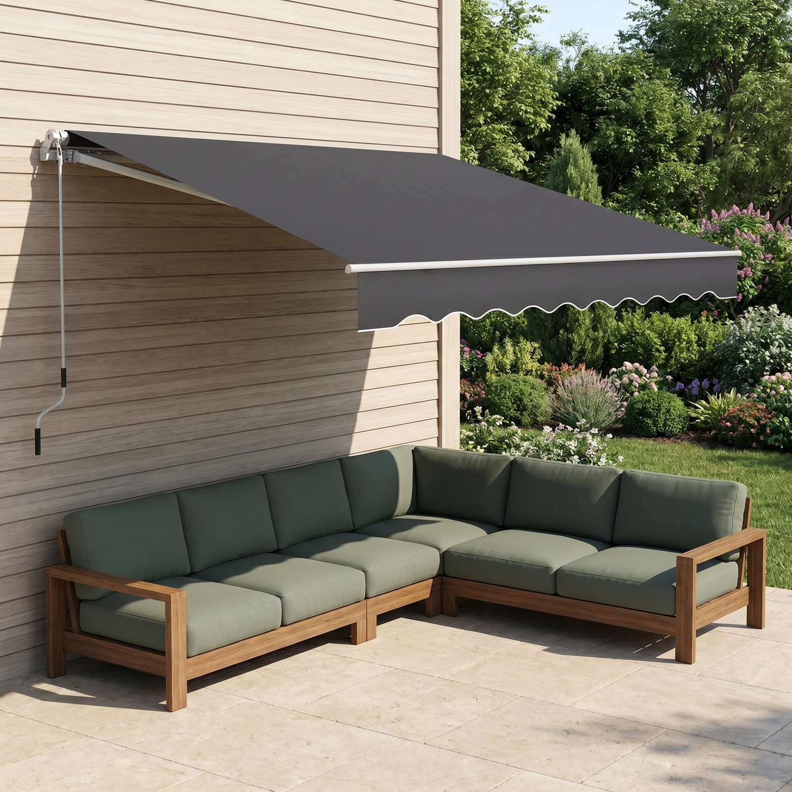 Aluminum Retractable Arm Awning, Sun Shade For Balcony & Patio, Uv Protection Privacy Screen With Hand Crank