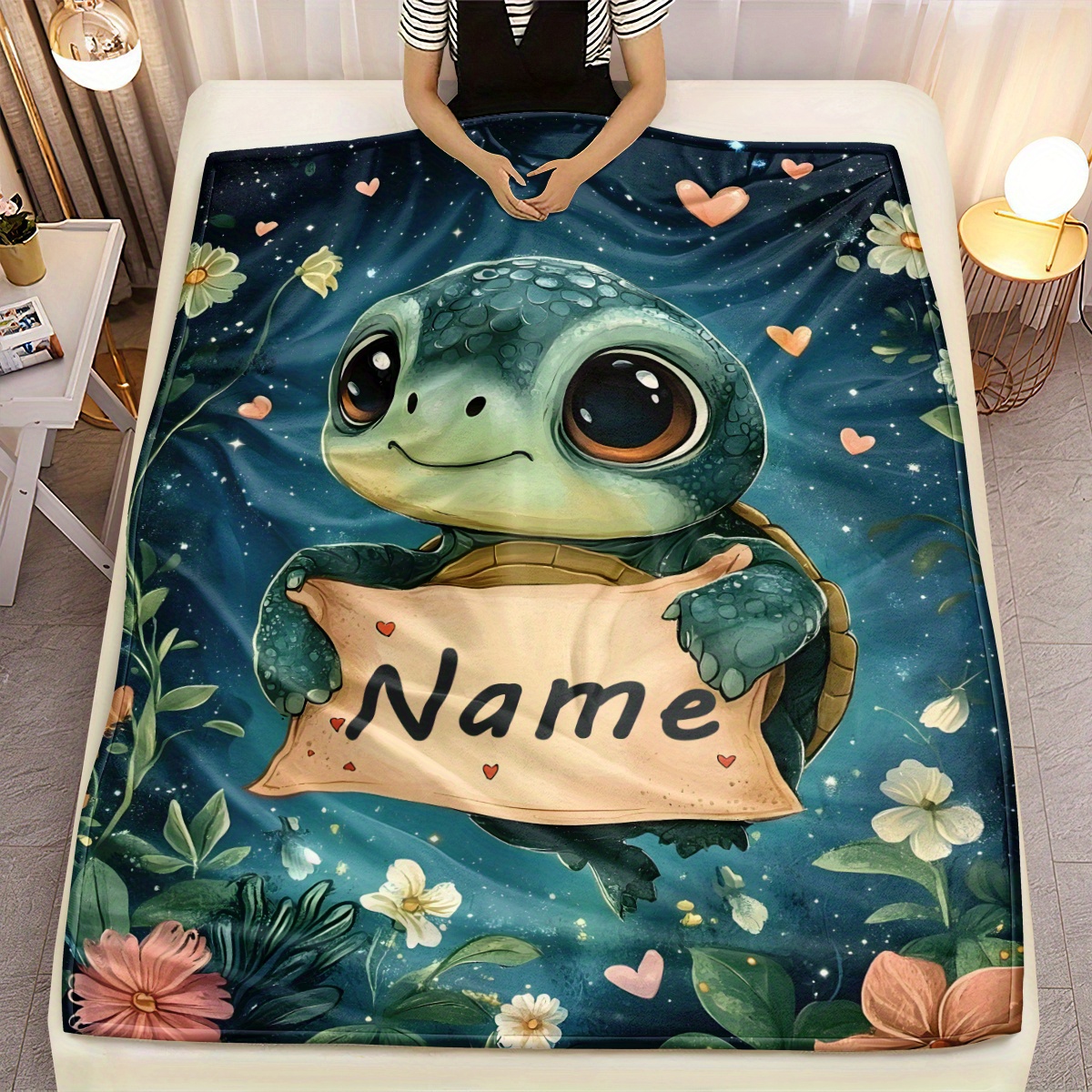 TEMU Customizable Cute Flannel Blanket - Comfortable, Lightweight, Durable , Suitable For Sofa, Bed, Camping, Office, Or Chair - Soft Polyester