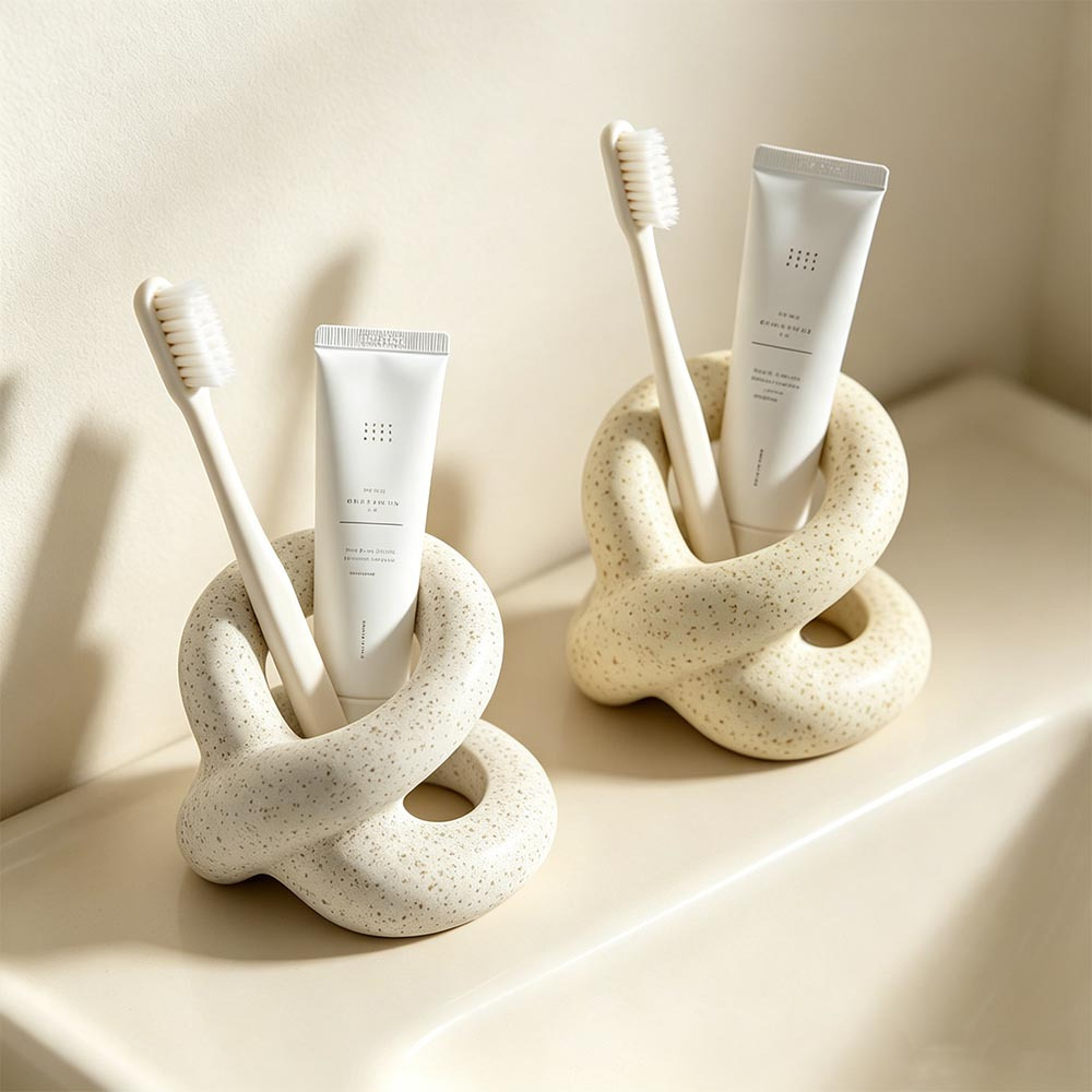1pc Nordic Light Luxury Travertine-Patterned Toothbrush Holder—An Elegant Bathroom Organizer Designed Specifically for Vanity Countertops, Perfect for Storing Toothbrushes And Various Oral Care Additions