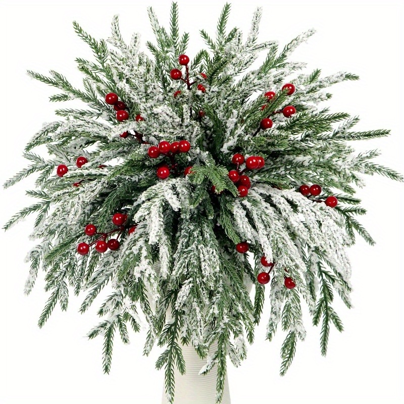 Image of 40 Artificial Norfolk Pine Branches With 12.8" Christmas Greenery Picks Fake Norfolk Pine Stems Tree Needle For Vase Filler Craft Garland Home Decorations (green)