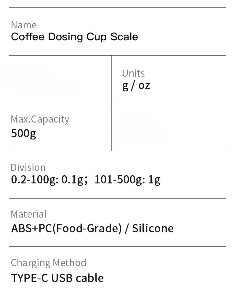 500g/0.1g咖啡定量杯数字秤显示托盘精密秤量杯厨房咖啡师工具浓缩咖啡配件内置可充电电池 商品详情 8